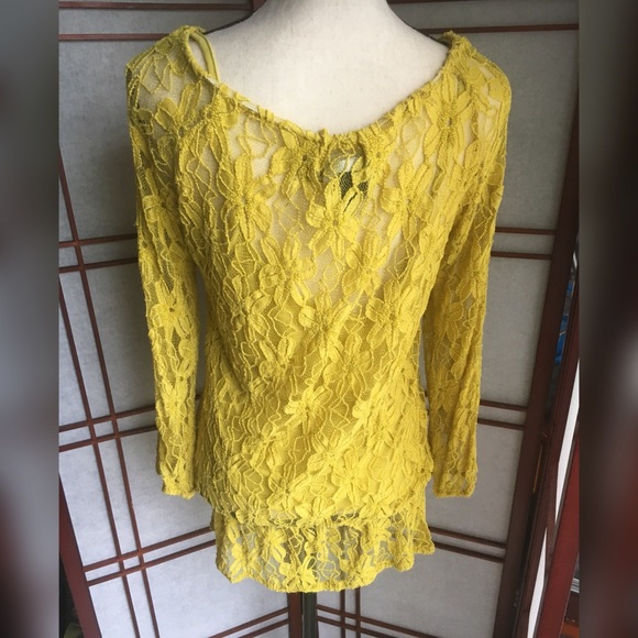 SMALL Urban Mango Mustard Yellow Lace Top w Tank - Picture 5 of 7